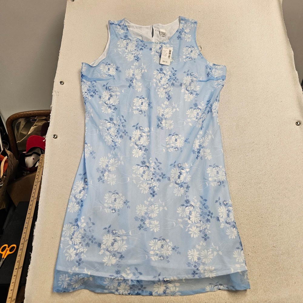 NWT Blue Floral Sleeveless Sheer Overlay Lined Shift Dress Plus Size 20W 02177